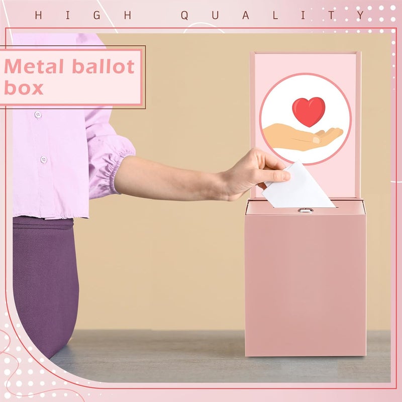 Weekgrat Metal Donation Box with Lock 6.7 x 5 x 8 Inch Safe Ballot Suggestion Box with Sign Holder and Slot Tip Jar Voting Collection Raffle Mailbox for Voting Fundraising Collection(Pink) - Image 5